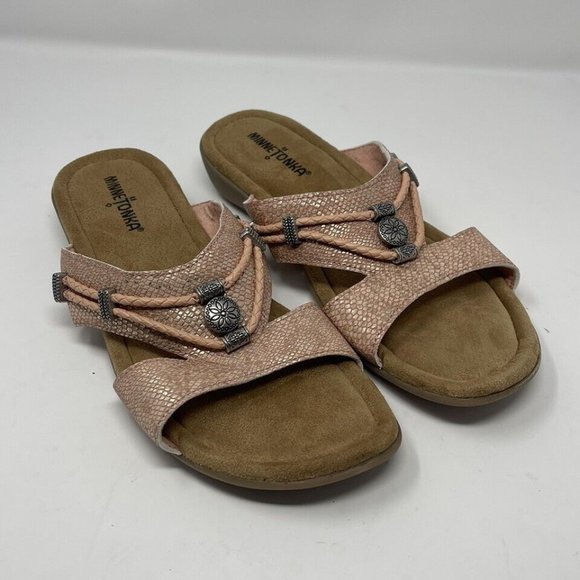 Minnetonka Blush Python Print Leanne Sandals - Picture 1 of 6